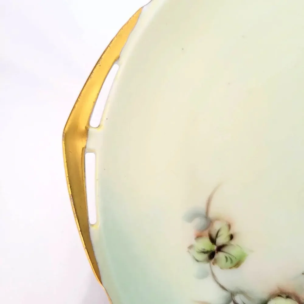 Vintage M Z Austria Painted Trinket Plate Black Berry Flowers Leaves Gold Accent